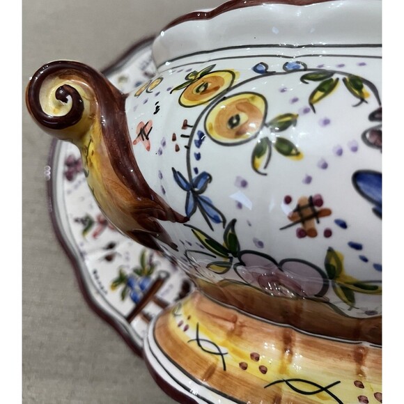 Vtg Holu Ceramic Pottery Portugal Large Tureen Underplate & Ladle Hand Painted - Picture 14 of 16